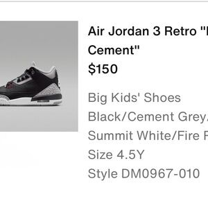 Jordan Air 3 Retro Black and Gray Kids Sneakers